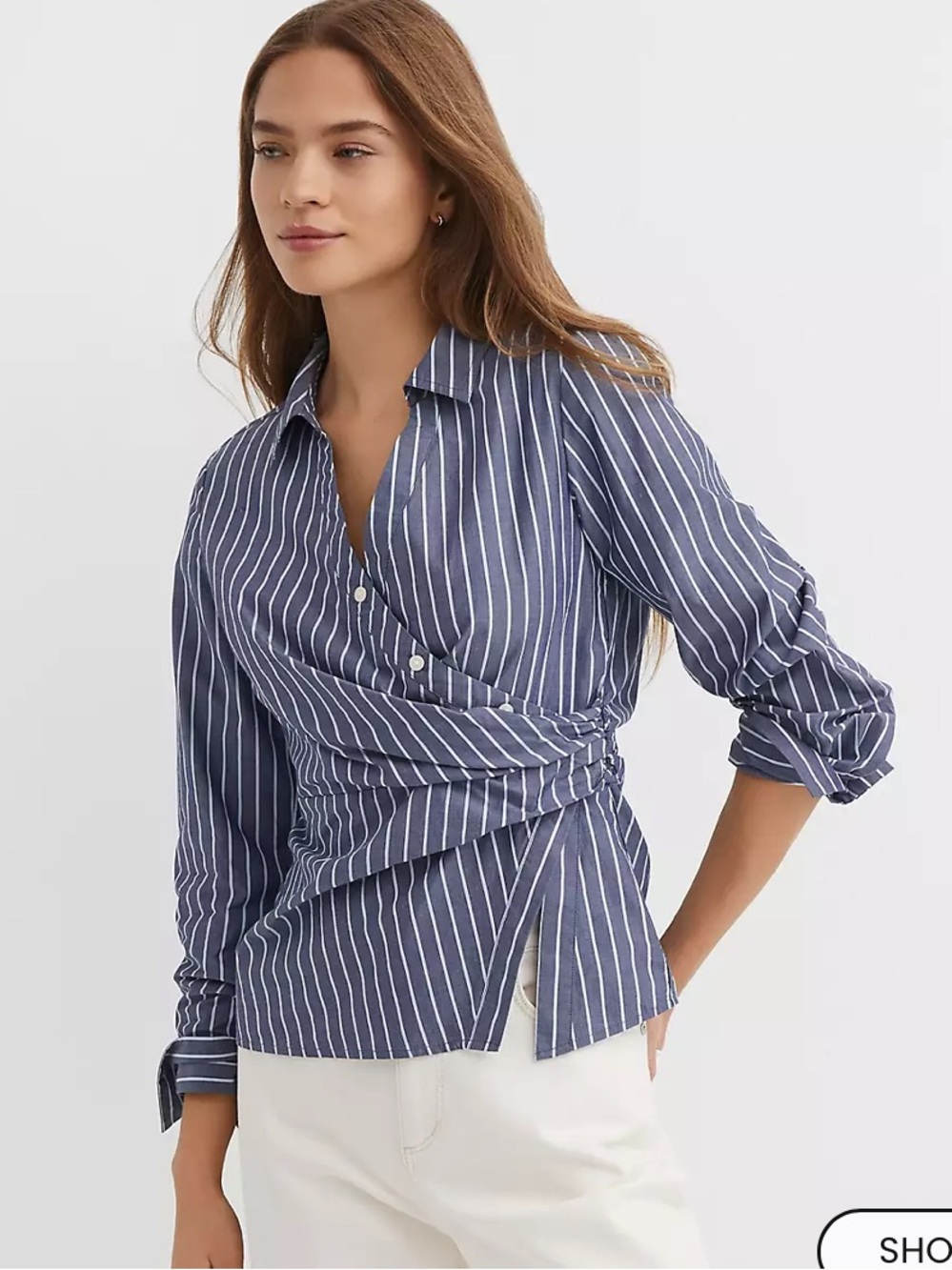 LOFT Striped Side Shirred Poplin Shirt - Picture 2 of 9